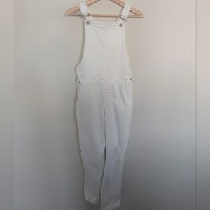 Pistola Distressed White Denim Overalls Women's Size Large Adjustable